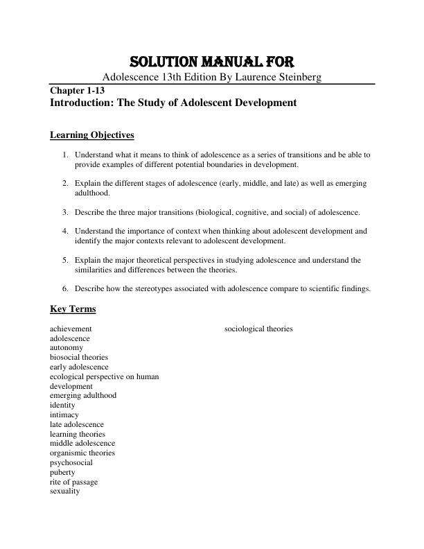 Solution Manual For Adolescence 13th Edition By Laurence Steinberg Chapter 1-13.pdf