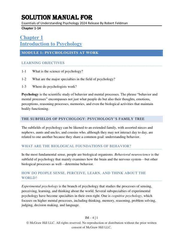 Solution Manual For Essentials of Understanding Psychology 2024 Release By Robert Feldman Chapter 1-14.pdf