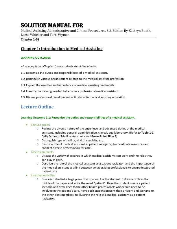 Solution Manual For Medical Assisting Administrative and Clinical Procedures, 8th Edition By Kathryn Booth, Leesa Whicker and Terri Wyman Chapter 1-58.pdf