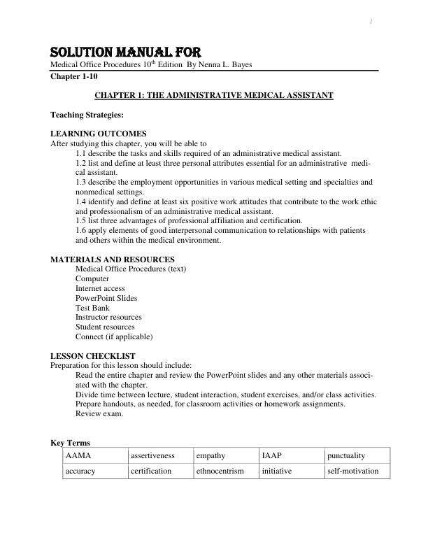 Solution Manual For Medical Office Procedures 10th Edition By Nenna L. Bayes Chapter 1-10 with Simulation(1 2).pdf