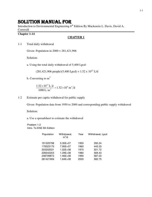 Solution Manual For Introduction to Environmental Engineering 6th Edition By Mackenzie L. Davis, David A. Cornwell Chapter 1-14.pdf