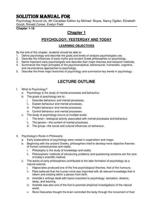 Solution Manual For Psychology Around Us, 4th Canadian Edition by Michael  Boyes, Nancy Ogden, Elizabeth Gould, Ronald Comer, Evelyn Field Chapter 1-16.pdf