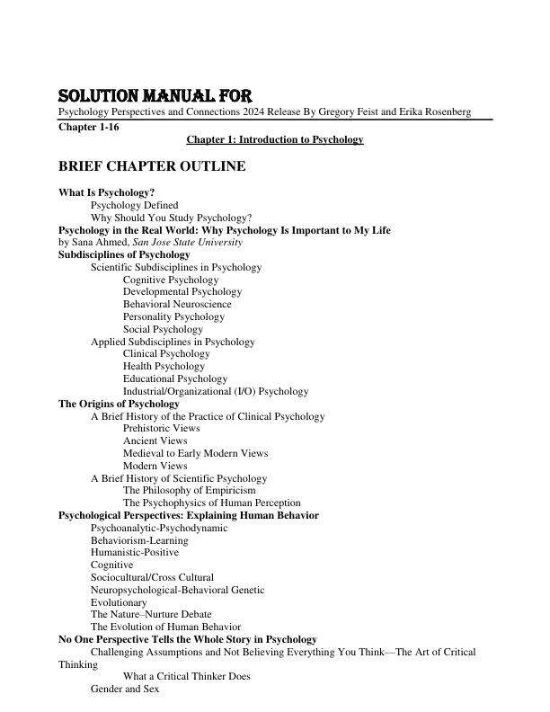 Solution Manual For Psychology Perspectives and Connections 2024 Release By Gregory Feist and Erika Rosenberg Chapter 1-16.pdf