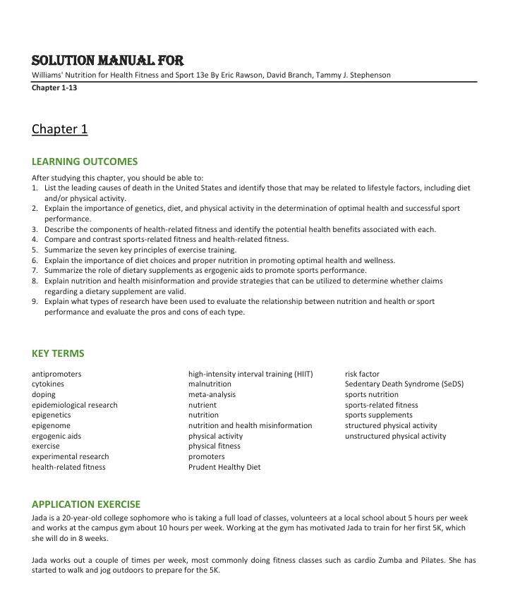 Solution Manual For Williams' Nutrition for Health Fitness and Sport 13th Edition By Eric Rawson, David Branch, Tammy J. Stephenson Chapter 1-13.pdf