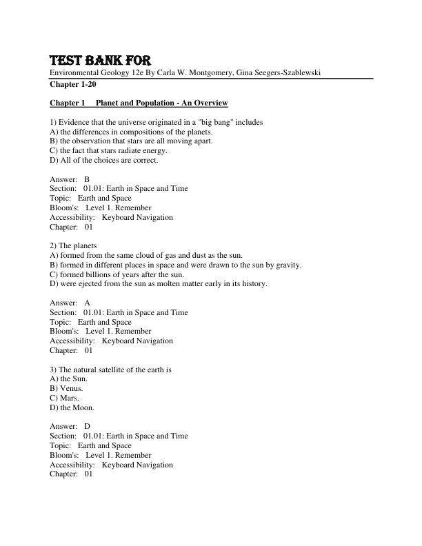 Test Bank For  Environmental Geology 12th Edition By Carla W. Montgomery, Gina Seegers-Szablewski Chapter 1-20.pdf