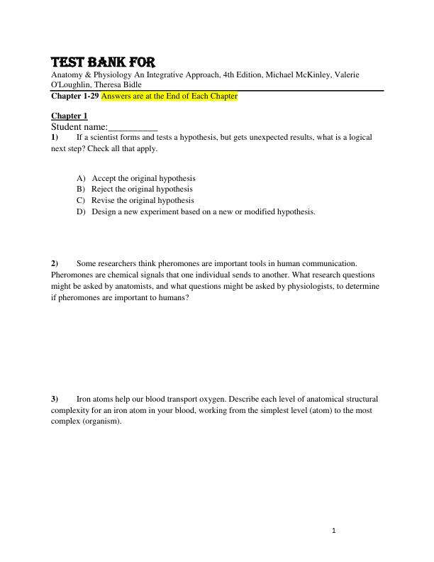 Test Bank For Anatomy & Physiology An Integrative Approach, 4th Edition by Michael McKinley, Valerie O'Loughlin, Theresa Bidle Chapter 1-29.pdf