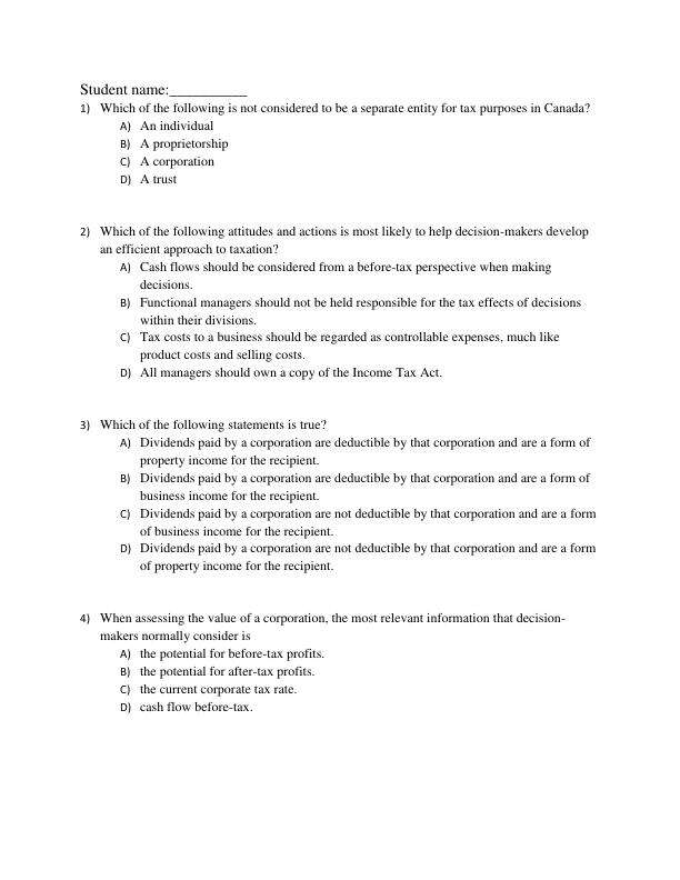 Test Bank For Canadian Income Taxation 2024 2025 27th Edition By William Buckwold, Joan Kitunen, Matthew Roman, Abraham Iqbal Chapter 1-23.pdf