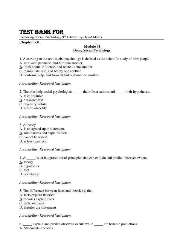 Test Bank For Exploring Social Psychology 9th Edition By David Myers Chapter 1-31.pdf