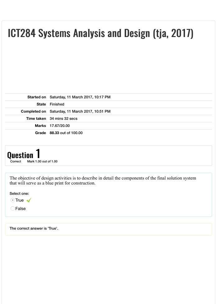 ICT 284 Quiz 7 final with score ICT284 Systems Analysis and Design.pdf