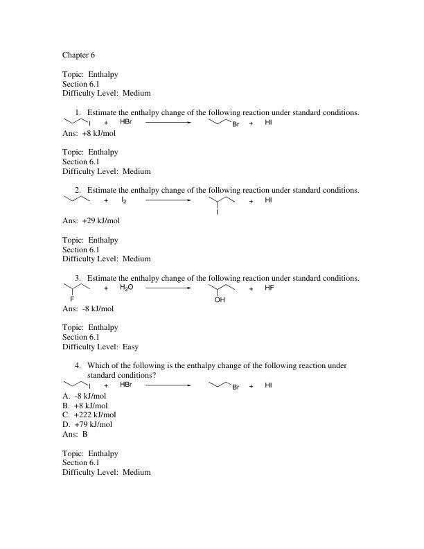 Organic chemistry, Thermodynamics, Enthalpy, Reaction, Entropy, Difficulty level, nucleophilic attack.pdf