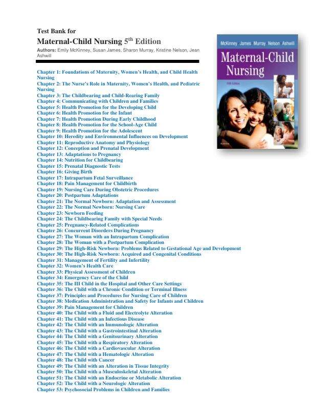 Test Bank for Maternal-Child Nursing 5th Edition by McKinney, James, Murray, Nelson, Ashwill.pdf