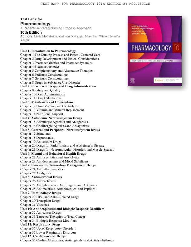 Test Bank for Pharmacology 10th Edition A Patient-Centered Nursing Process Approach By Linda McCuistion.pdf