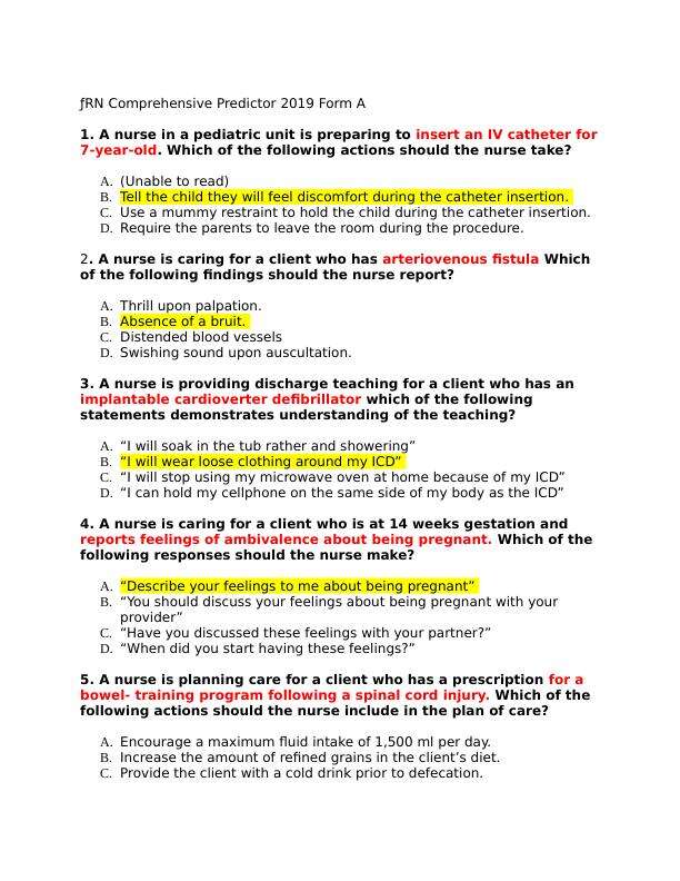 ATI RN Comprehensive Predictor 2019 Form A  RN Comprehensive ATI Predictor 2019 Form A  (180 Q&A) 100% CORRECT  VERIFIED AND RATED 100%.pdf