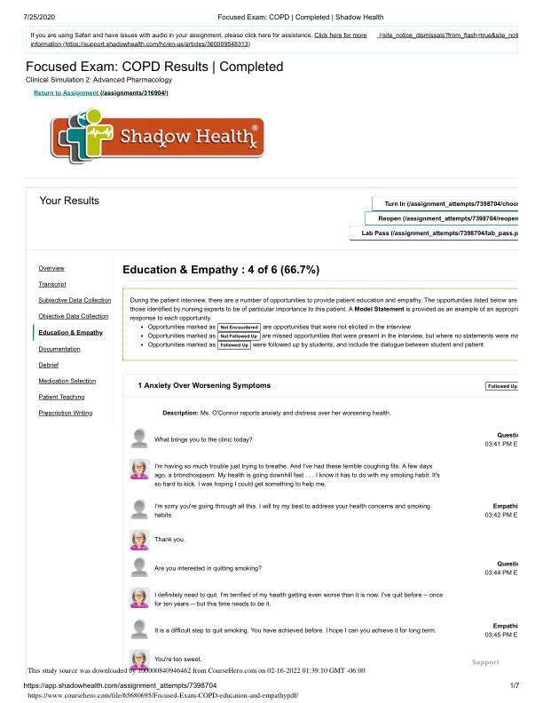 Focused Exam COPD Education And Empathy, COPD Results Completed.pdf