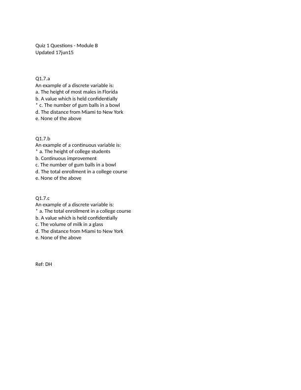 QNT 5160 Quiz 1 questions (Module B)