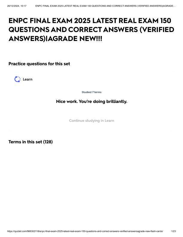 ENPC FINAL EXAM 2025 LATEST REAL EXAM 150 QUESTIONS AND CORRECT ANSWERS (VERIFIED ANSWERS)_AGRADE NEW!!! Flashcards _ Quizlet.pdf