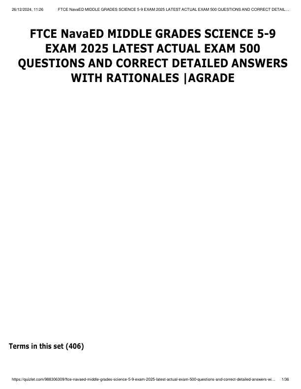 FTCE NavaED MIDDLE GRADES SCIENCE 5-9 EXAM 2025 LATEST ACTUAL EXAM 500 QUESTIONS AND CORRECT DETAILED ANSWERS WITH RATIONALES _AGRADE.pdf