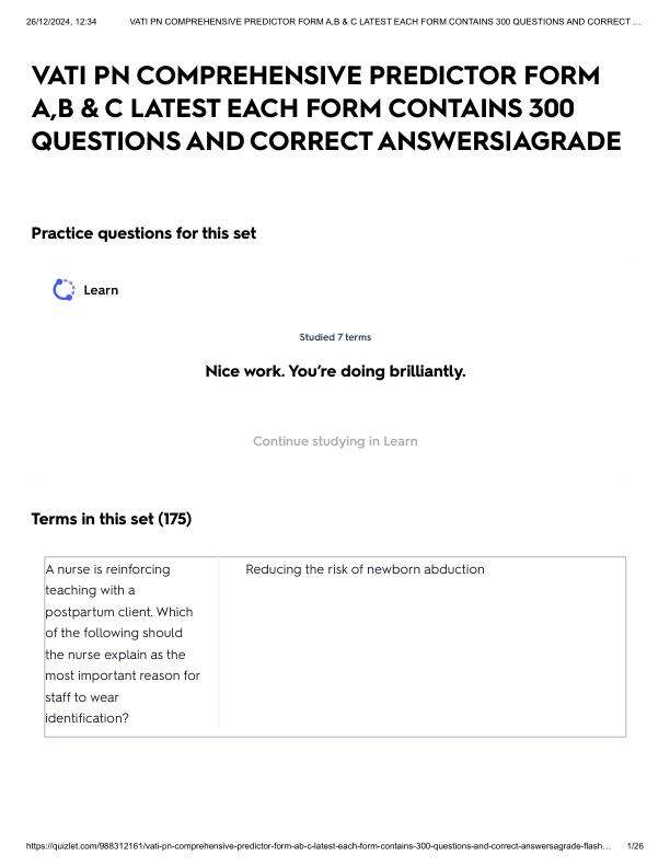 VATI PN COMPREHENSIVE PREDICTOR FORM A,B & C LATEST EACH FORM CONTAINS 300 QUESTIONS AND CORRECT ANSWERS_AGRADE.pdf