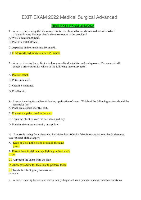 HESI EXIT RN EXAM 2022
