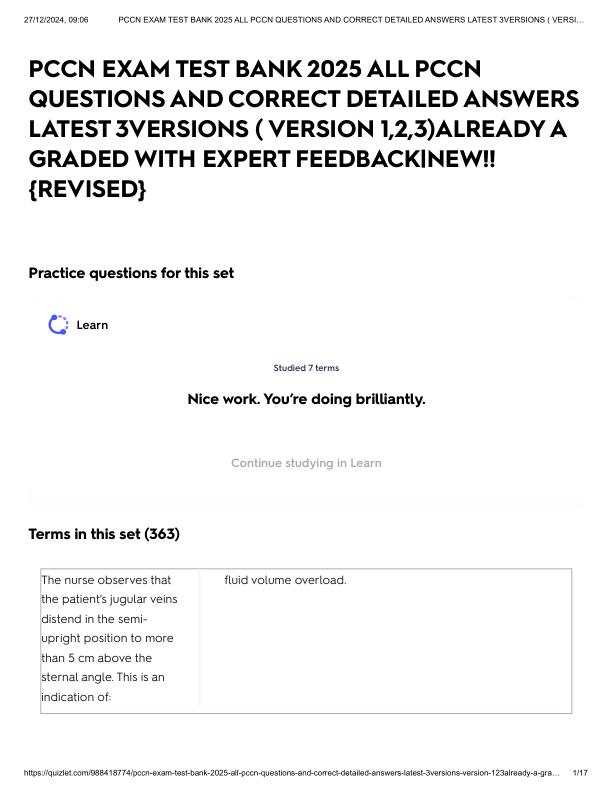 PCCN EXAM TEST BANK 2025 ALL PCCN QUESTIONS AND CORRECT DETAILED ANSWERS LATEST 3VERSIONS ( VERSION 1,2,3)ALREADY A GRADED WITH EXPERT FEEDBACK_NEW!!{REVISED}.pdf