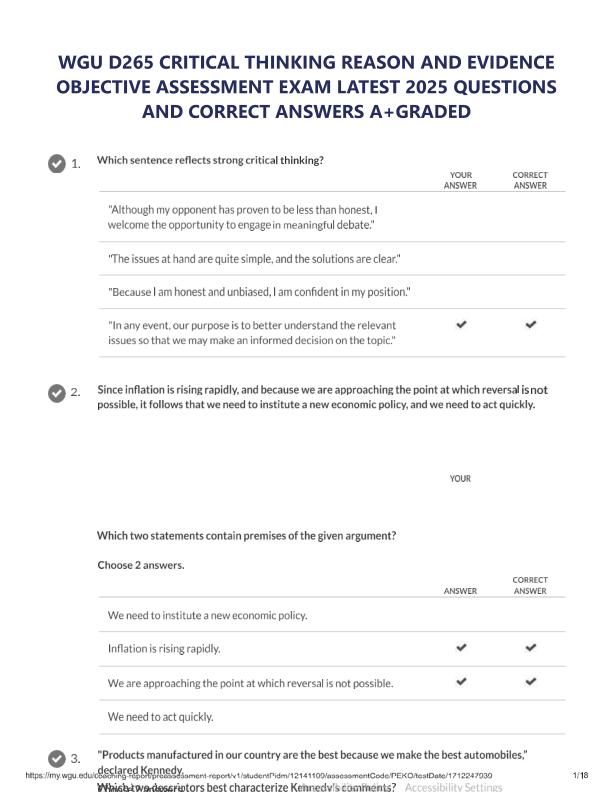 WGU D265 CRITICAL THINKING REASON AND EVIDENCE OBJECTIVE ASSESSMENT EXAM LATEST 2024 QUESTIONS AND CORRECT ANSWERS.pdf