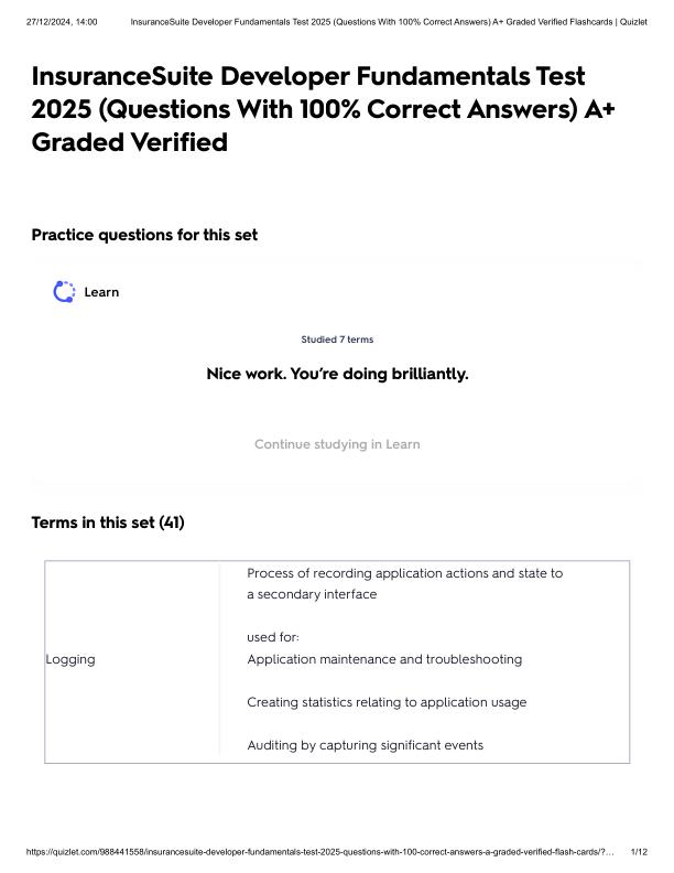 InsuranceSuite Developer Fundamentals Test 2025 (Questions With 100% Correct Answers) A+ Graded Verified.pdf