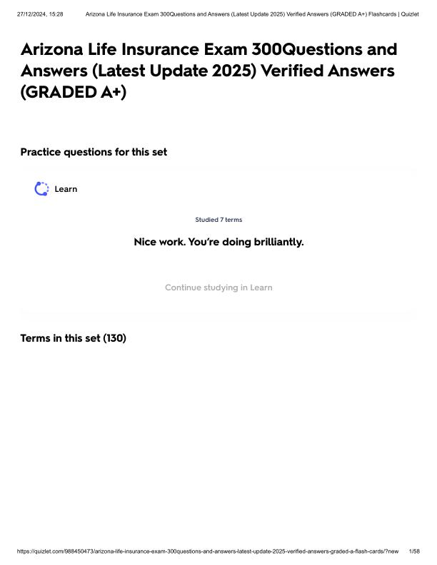 Arizona Life Insurance Exam 300Questions and Answers (Latest Update 2025) Verified Answers (GRADED A+).pdf