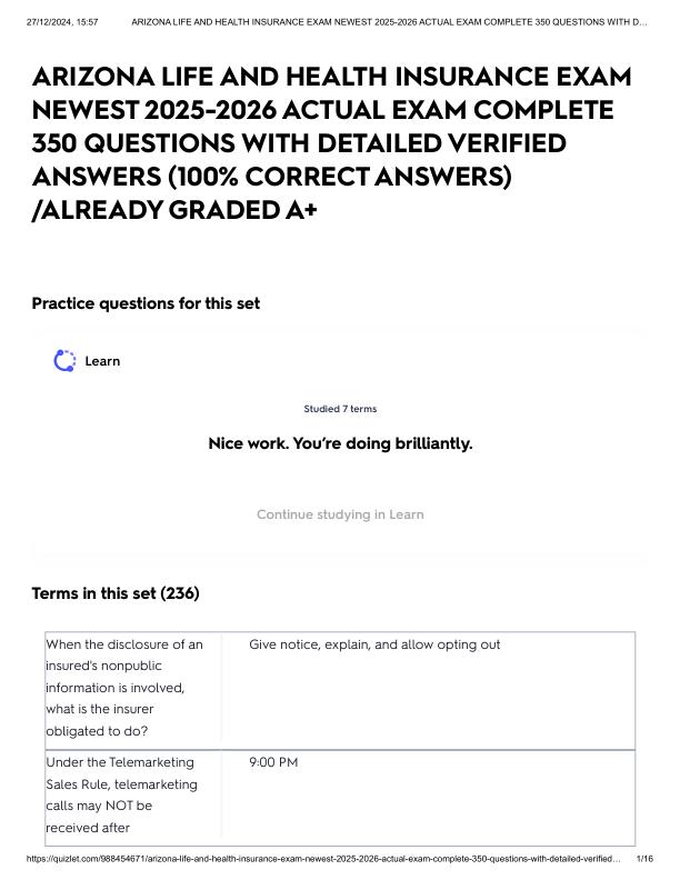 ARIZONA LIFE AND HEALTH INSURANCE EXAM NEWEST 2025-2026 ACTUAL EXAM COMPLETE 350 QUESTIONS WITH DETAILED VERIFIED ANSWERS (100% CORRECT ANSWERS) _ALREADY GRADED A+.pdf