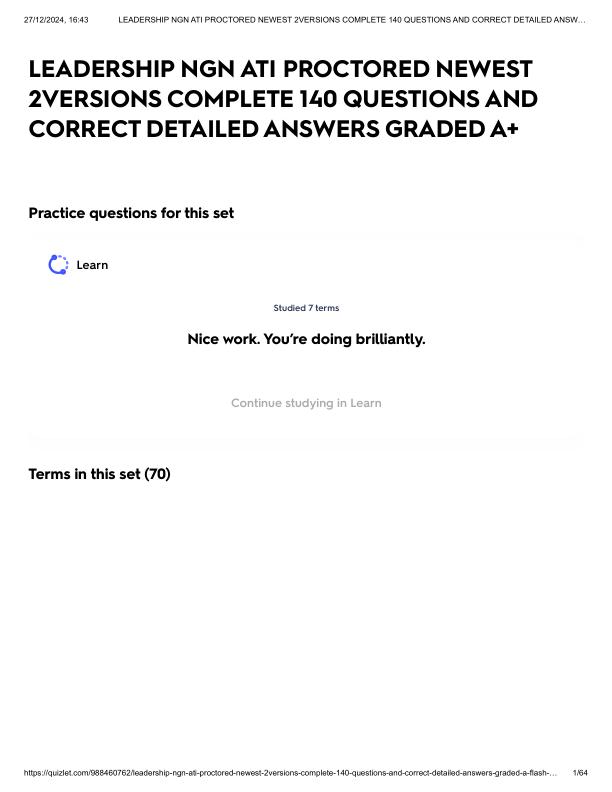 LEADERSHIP NGN ATI PROCTORED NEWEST 2VERSIONS COMPLETE 140 QUESTIONS AND CORRECT DETAILED ANSWERS GRADED A+.pdf