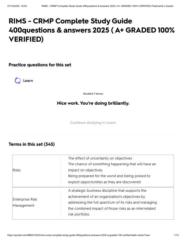 RIMS - CRMP Complete Study Guide 400questions & answers 2025 ( A+ GRADED 100% VERIFIED).pdf