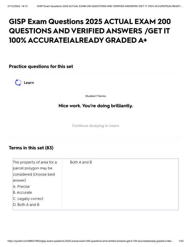 GISP Exam Questions 2025 ACTUAL EXAM 200 QUESTIONS AND VERIFIED ANSWERS _GET IT 100% ACCURATE_ALREADY GRADED A+.pdf