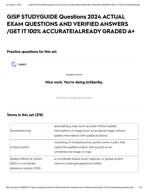 GISP STUDYGUIDE Questions 2024 ACTUAL EXAM QUESTIONS AND VERIFIED ANSWERS _GET IT 100% ACCURATE_ALREADY GRADED A+.pdf