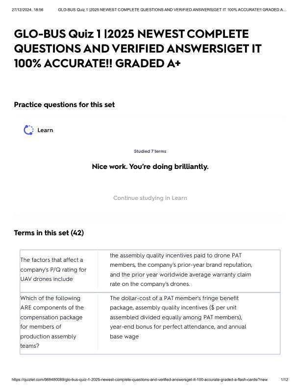 GLO-BUS Quiz 1 _2025 NEWEST COMPLETE QUESTIONS AND VERIFIED ANSWERS_GET IT 100% ACCURATE!! GRADED A+.pdf