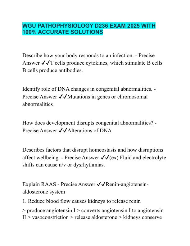 WGU PATHOPHYSIOLOGY D236 EXAM 2025 WITH 100% ACCURATE SOLUTIONS