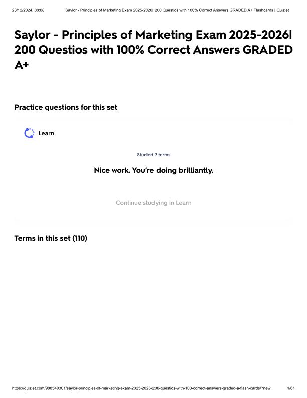 Saylor - Principles of Marketing Exam 2025-2026_ 200 Questios with 100% Correct Answers GRADED A+.pdf