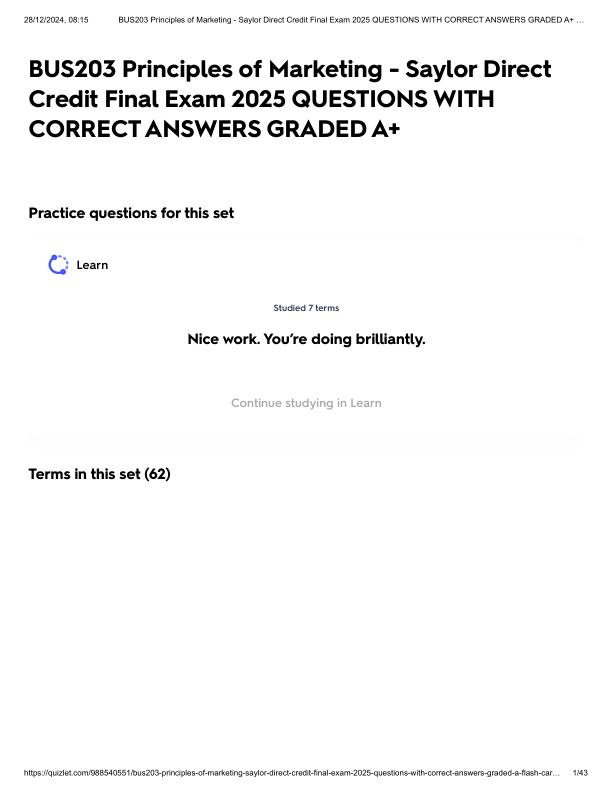 BUS203 Principles of Marketing - Saylor Direct Credit Final Exam 2025 QUESTIONS WITH CORRECT ANSWERS GRADED A+.pdf