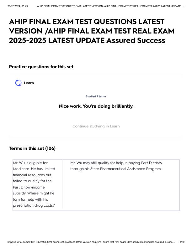 AHIP FINAL EXAM TEST QUESTIONS LATEST VERSION _AHIP FINAL EXAM TEST REAL EXAM 2025-2025 LATEST UPDATE Assured Success.pdf