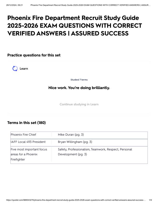 Phoenix Fire Department Recruit Study Guide 2025-2026 EXAM QUESTIONS WITH CORRECT VERIFIED ANSWERS _ ASSURED SUCCESS.pdf