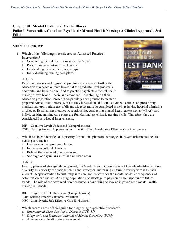 Varcaroliss Canadian Psychiatric Mental Health Nursing 3rd Edition By Sonya Jakubec, Cheryl Pollard Test Bank.pdf