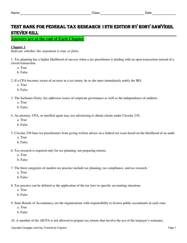 Test Bank For Federal Tax Research 12th Edition by Roby Sawyers, Steven Gill.docx.pdf