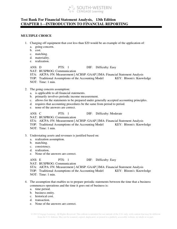 Test Bank For Financial Statement Analysis,  13th Edition By Charles H. Gibson.pdf