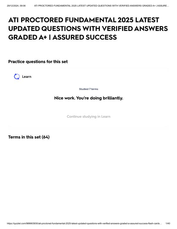 ATI PROCTORED FUNDAMENTAL 2025 LATEST UPDATED QUESTIONS WITH VERIFIED ANSWERS GRADED A+ _ ASSURED SUCCESS