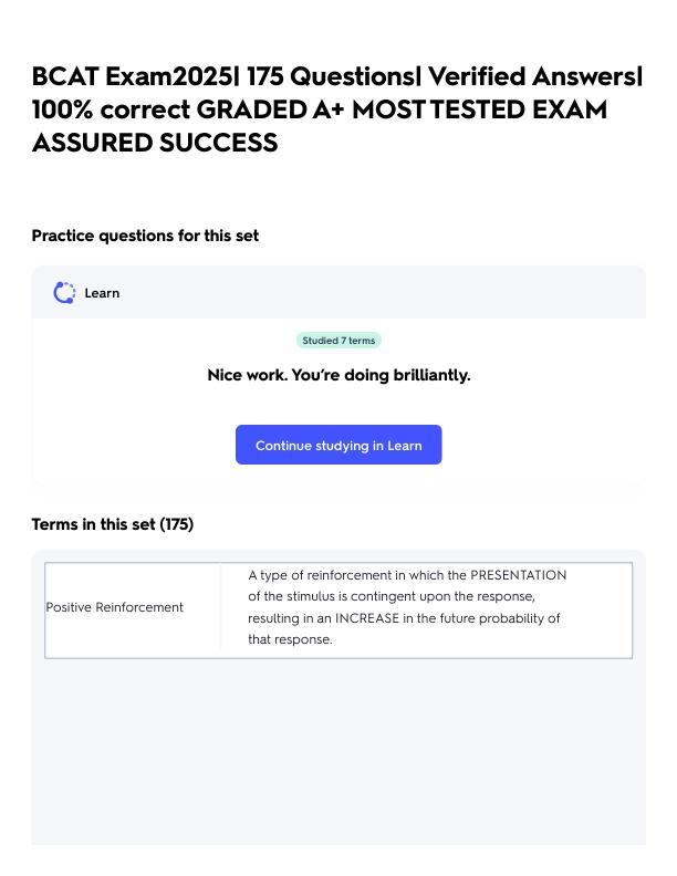 BCAT Exam2025_ 175 Questions_ Verified Answers_ 100% correct GRADED A+ MOST TESTED EXAM ASSURED SUCCESS.pdf