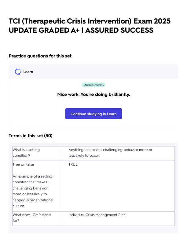 TCI (Therapeutic Crisis Intervention) Exam 2025 UPDATE GRADED A+ _ ASSURED SUCCESS.pdf