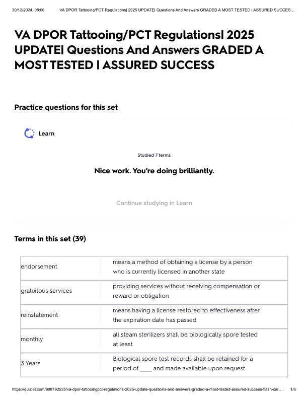 VA DPOR Tattooing_PCT Regulations_ 2025 UPDATE_ Questions And Answers GRADED A MOST TESTED _ ASSURED SUCCESS.pdf