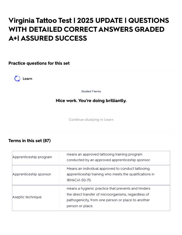 Virginia Tattoo Test _ 2025 UPDATE _ QUESTIONS WITH DETAILED CORRECT ANSWERS GRADED A+_ ASSURED SUCCESS.pdf