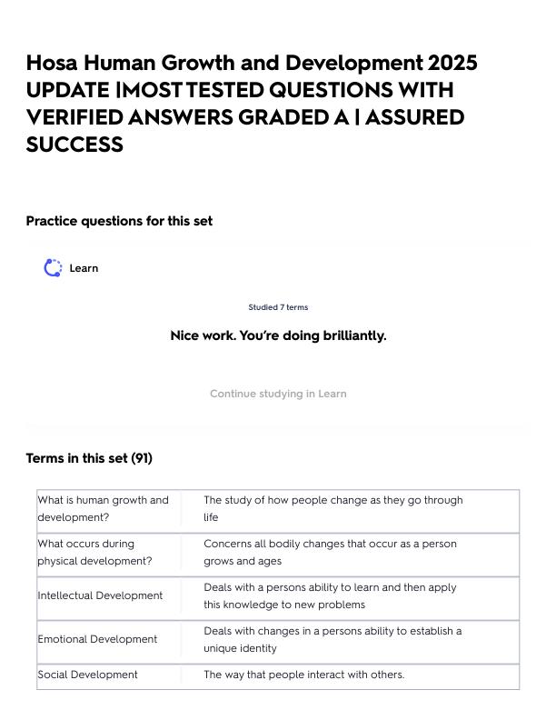 Hosa Human Growth and Development 2025 UPDATE _MOST TESTED QUESTIONS WITH VERIFIED ANSWERS GRADED A _ ASSURED SUCCESS.pdf