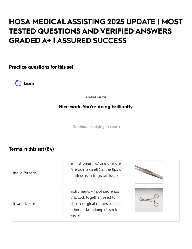 HOSA MEDICAL ASSISTING 2025 UPDATE _ MOST TESTED QUESTIONS AND VERIFIED ANSWERS GRADED A+ _ ASSURED SUCCESS.pdf