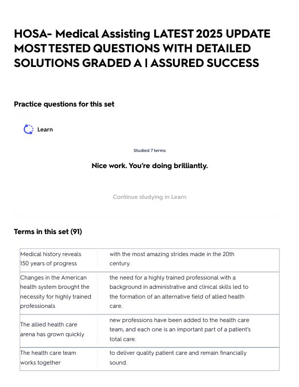 HOSA- Medical Assisting LATEST 2025 UPDATE MOST TESTED QUESTIONS WITH DETAILED SOLUTIONS GRADED A _ ASSURED SUCCESS.pdf