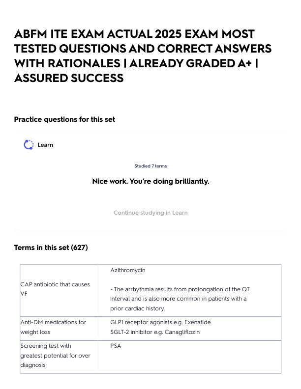 ABFM ITE EXAM ACTUAL 2025 EXAM MOST TESTED QUESTIONS AND CORRECT ANSWERS WITH RATIONALES _ ALREADY GRADED A+ _ ASSURED SUCCESS.pdf